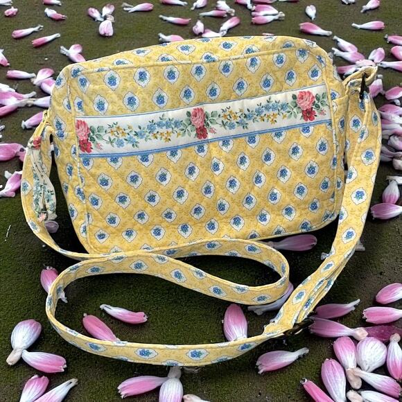 Vintage Vera Bradley Crossbody Shoulder Bag Elizabeth Yellow Cottage Flora Purse - Picture 1 of 12